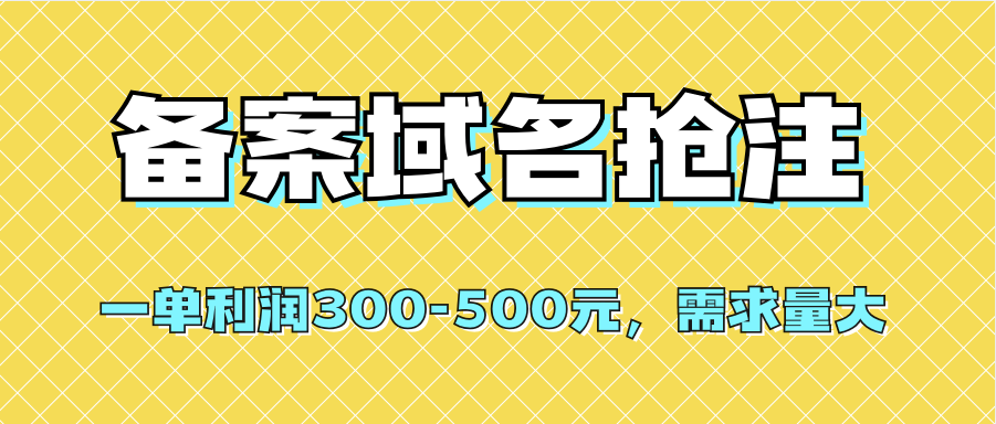 【全网首发】备案域名抢注，一单利润300-500元，需求量大大圣网创吧-网创项目资源站-副业项目-创业项目-搞钱项目网创吧