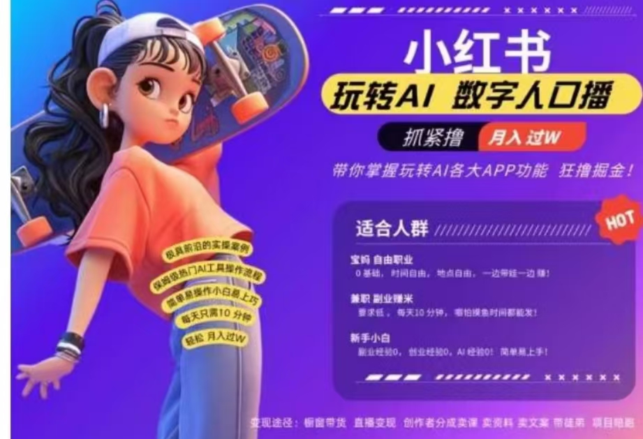 小红书数字人暴力起号，AI改写文案，流量火爆月入破W轻松拿捏，再也不用费劲录口播大圣网创吧-网创项目资源站-副业项目-创业项目-搞钱项目网创吧