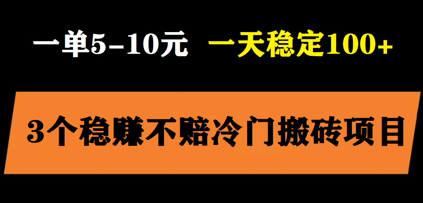 3个最新稳定的冷门搬砖项目，小白无脑照抄当日变现日入过百大圣网创吧-网创项目资源站-副业项目-创业项目-搞钱项目网创吧