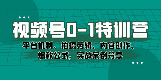 视频号0-1特训营：平台机制、拍摄剪辑、内容创作、爆款公式，实战案例分享大圣网创吧-网创项目资源站-副业项目-创业项目-搞钱项目网创吧