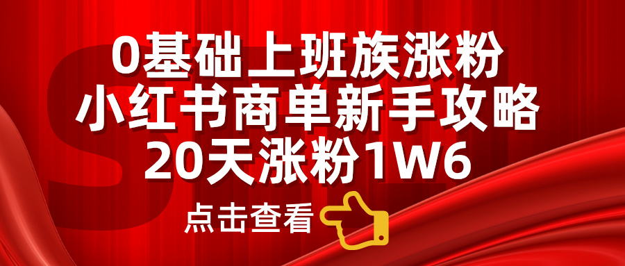 小红书商单新手攻略，20天涨粉1.6w，0基础上班族涨粉大圣网创吧-网创项目资源站-副业项目-创业项目-搞钱项目网创吧