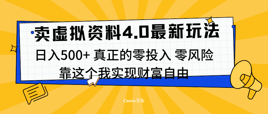 线上卖虚拟资料新玩法4.0，实测日入500左右，可批量操作，赚第一通金大圣网创吧-网创项目资源站-副业项目-创业项目-搞钱项目网创吧