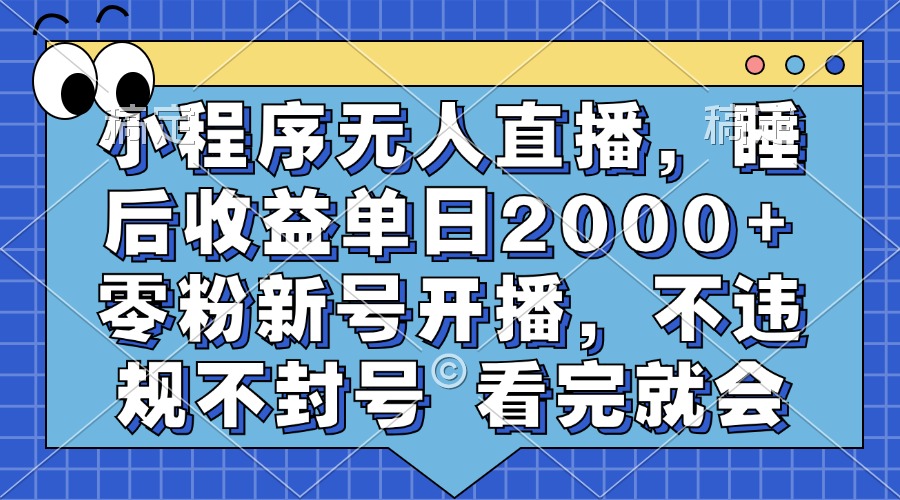 小程序无人直播，睡后收益单日2000+ 零粉新号开播，不违规不封号 看完就会大圣网创吧-网创项目资源站-副业项目-创业项目-搞钱项目网创吧