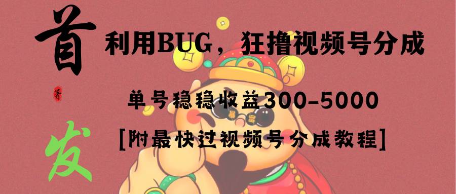 全网独家首发，视频号BUG，超短期项目，单号每日净收益300-5000！大圣网创吧-网创项目资源站-副业项目-创业项目-搞钱项目网创吧