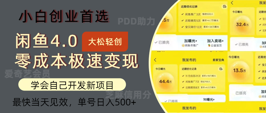 闲鱼0成本极速变现项目，多种变现方式，单号日入500+最新玩法大圣网创吧-网创项目资源站-副业项目-创业项目-搞钱项目网创吧