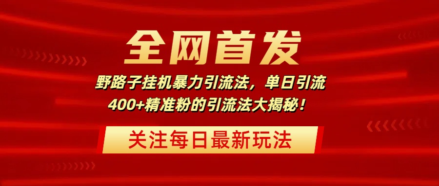 全网首发，野路子挂机暴力引流法，单日引流400+精准粉的引流法大揭秘！大圣网创吧-网创项目资源站-副业项目-创业项目-搞钱项目网创吧