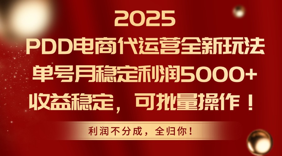2025 PDD电商代运营全新玩法，单号月稳定利润5000+，收益稳定，可批量操作！大圣网创吧-网创项目资源站-副业项目-创业项目-搞钱项目网创吧