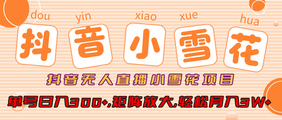 抖音无人直播，小雪花项目，单号日入300+,矩阵放大,轻松月入3W+大圣网创吧-网创项目资源站-副业项目-创业项目-搞钱项目网创吧