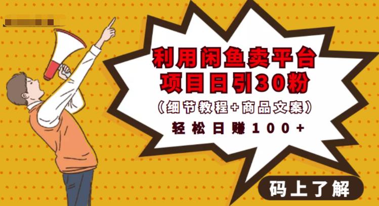 利用闲鱼卖平台项目课程资源日引流30+精准粉丝，轻松日赚100+，积累人脉可实现二次变现（细节教程+商品文案）大圣网创吧-网创项目资源站-副业项目-创业项目-搞钱项目网创吧