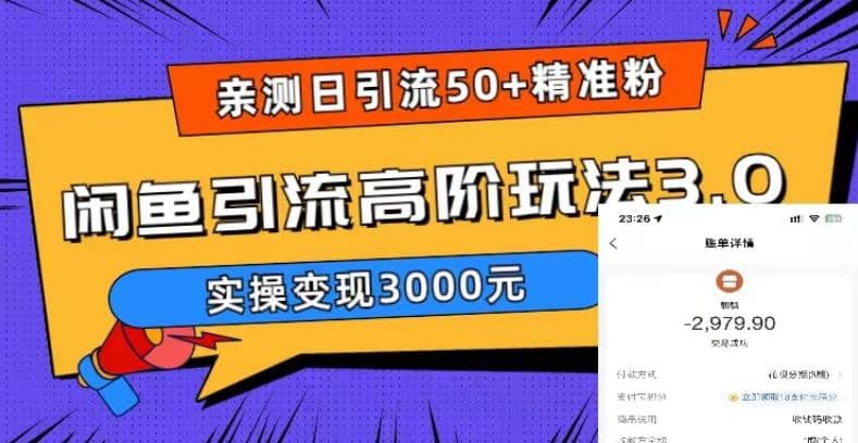 实测日引50+精准粉，闲鱼引流高阶玩法3.0，实操变现3000元大圣网创吧-网创项目资源站-副业项目-创业项目-搞钱项目网创吧