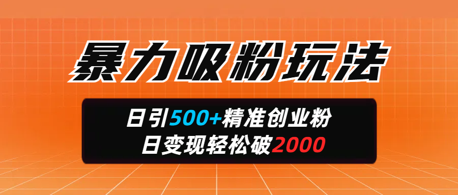 暴力吸粉玩法，日引500+精准创业粉，日变现轻松破2000大圣网创吧-网创项目资源站-副业项目-创业项目-搞钱项目网创吧