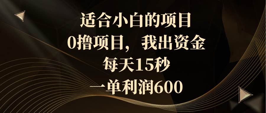 适合小白的项目，0撸项目，我出资金，每天15秒，一单利润600大圣网创吧-网创项目资源站-副业项目-创业项目-搞钱项目网创吧