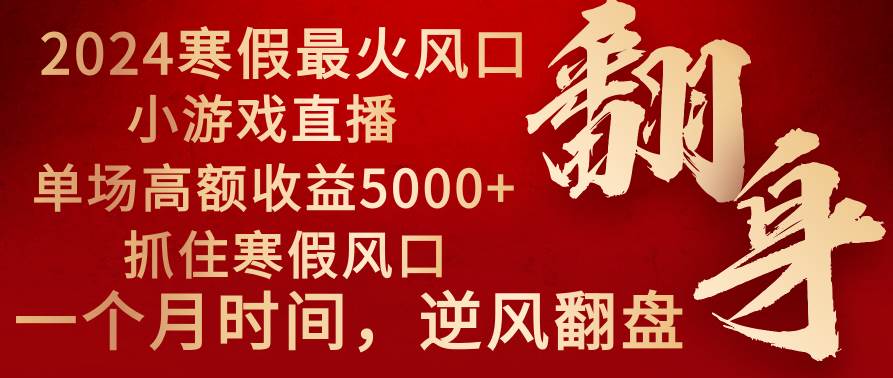 2024年最火寒假风口项目 小游戏直播 单场收益5000+抓住风口 一个月直接提车大圣网创吧-网创项目资源站-副业项目-创业项目-搞钱项目网创吧