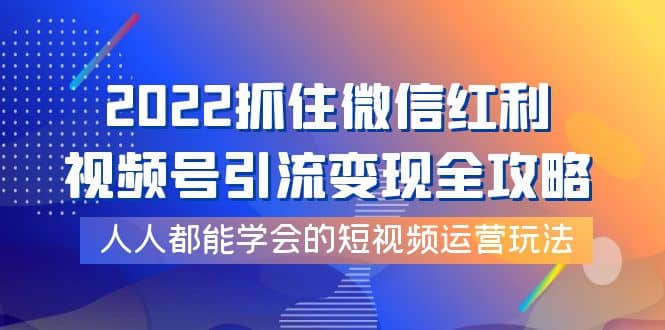2022抓住微信红利，视频号引流变现全攻略，人人都能学会的短视频运营玩法大圣网创吧-网创项目资源站-副业项目-创业项目-搞钱项目网创吧