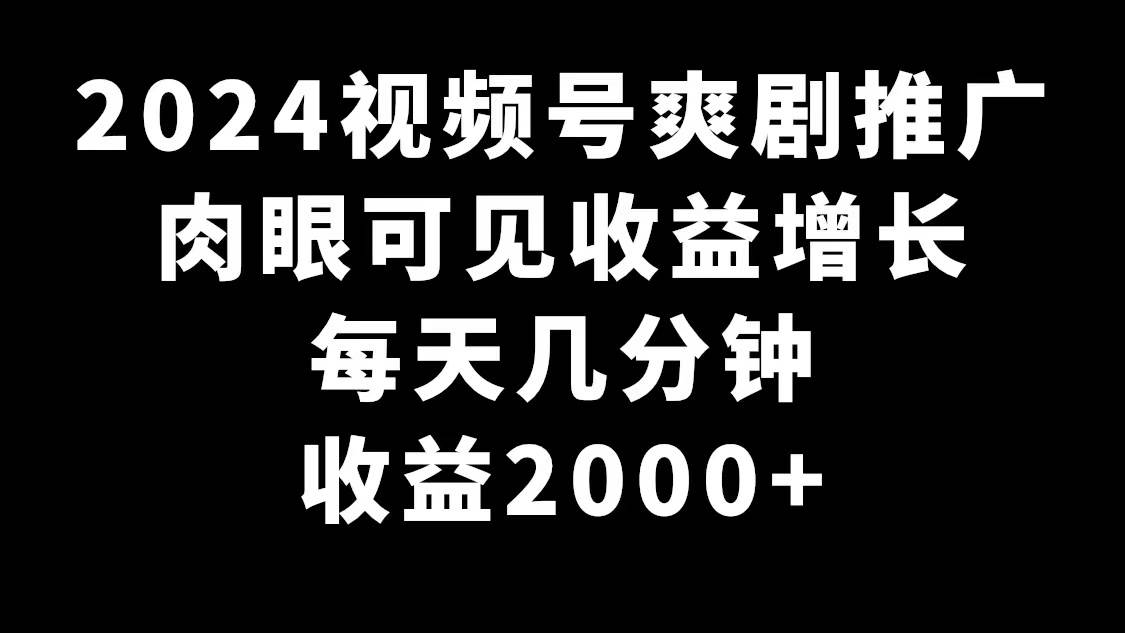 2024视频号爽剧推广，肉眼可见的收益增长，每天几分钟收益2000+大圣网创吧-网创项目资源站-副业项目-创业项目-搞钱项目网创吧