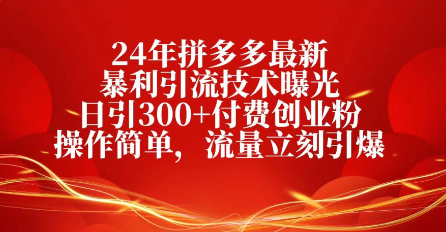 25年拼多多最新暴利引流技术曝光、日引300+付费创业粉操作简单,流量立刻引爆大圣网创吧-网创项目资源站-副业项目-创业项目-搞钱项目网创吧