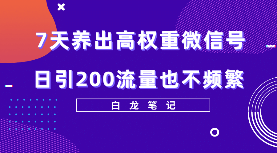 7天养出高权重微信号，日引200流量也不频繁，方法价值3680元大圣网创吧-网创项目资源站-副业项目-创业项目-搞钱项目网创吧