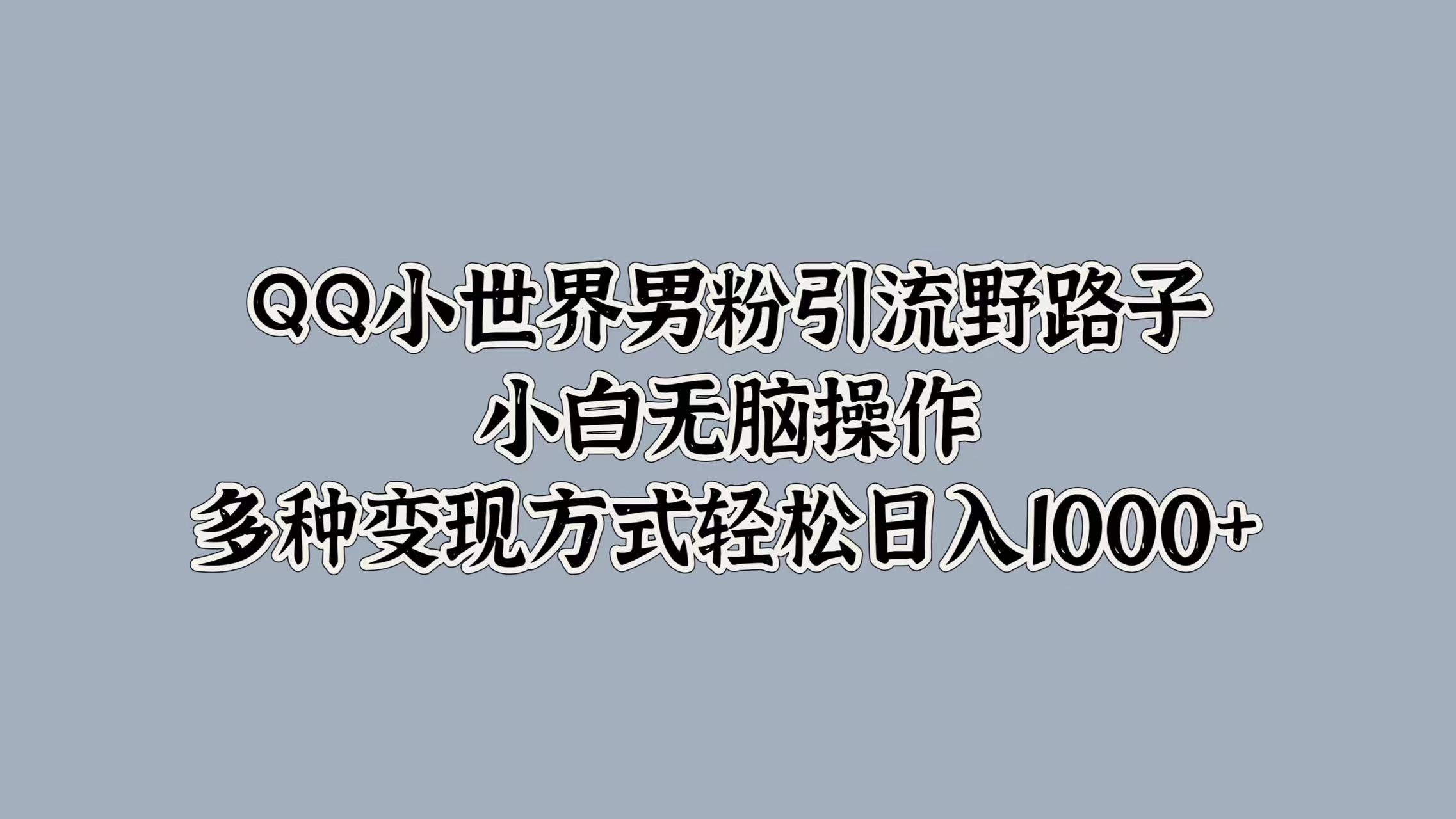 QQ小世界男粉引流野路子，小白无脑操作，多种变现方式轻松日入1000+大圣网创吧-网创项目资源站-副业项目-创业项目-搞钱项目网创吧