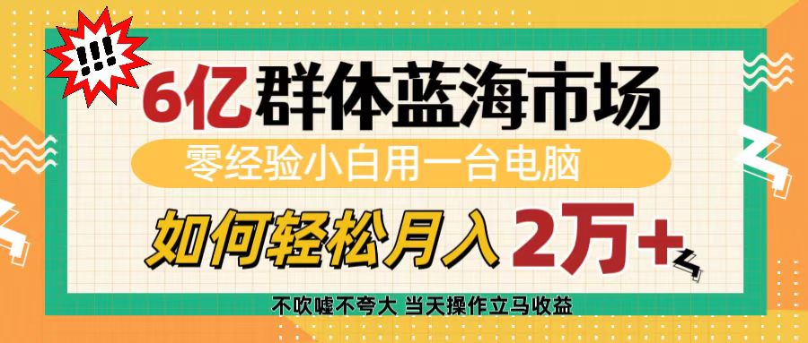 6亿群体蓝海市场，零经验小白用一台电脑，如何轻松月入2万+大圣网创吧-网创项目资源站-副业项目-创业项目-搞钱项目网创吧