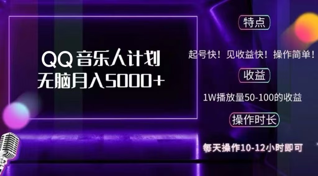 2024 QQ音乐人计划，轻松月入5000+，纯无脑操作，可批量放大操作大圣网创吧-网创项目资源站-副业项目-创业项目-搞钱项目网创吧