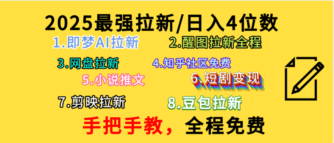 全程免费，手把手教，日入4位数的拉新项目，教会你免费使用各种AI软件，并且持续更新市面上最新的项目哦！大圣网创吧-网创项目资源站-副业项目-创业项目-搞钱项目网创吧