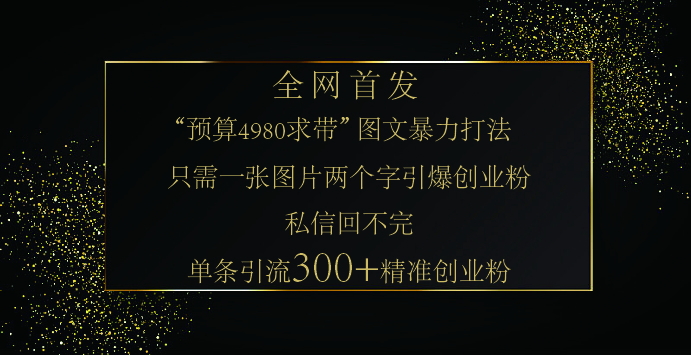 小红书，“预算 4980 带我飞” 的神奇图片引流法，堪称涨粉核武器！只需一张图，就能单条笔记凭借此方法，轻松引流 300 + 精准创业粉！大圣网创吧-网创项目资源站-副业项目-创业项目-搞钱项目网创吧