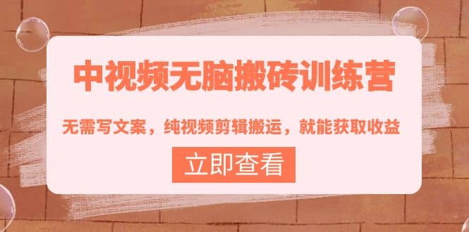 中视频无脑搬砖训练营：无需写文案，纯视频剪辑搬运，就能获取收益大圣网创吧-网创项目资源站-副业项目-创业项目-搞钱项目网创吧