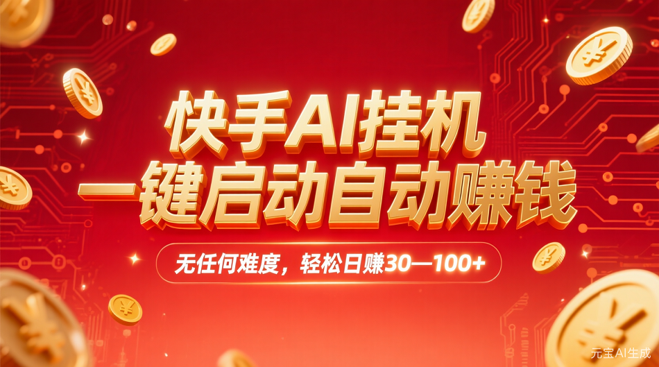 快手AI，一键启动自动赚钱 无任何难度，轻松一天30—100+大圣网创吧-网创项目资源站-副业项目-创业项目-搞钱项目网创吧