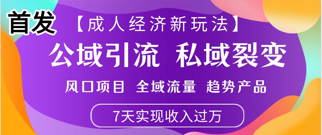 首发：【成人经济新玩法】市面独家玩法，风口项目、全域流量、趋势产品，7天实现月入过万大圣网创吧-网创项目资源站-副业项目-创业项目-搞钱项目网创吧