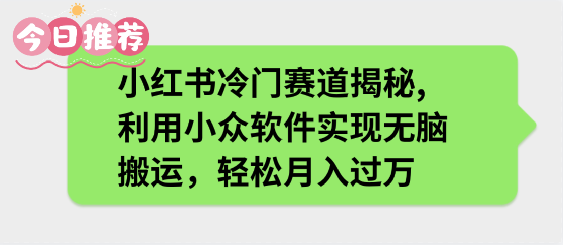 小红书冷门赛道揭秘,利用小众软件实现无脑搬运，轻松月入过万大圣网创吧-网创项目资源站-副业项目-创业项目-搞钱项目网创吧