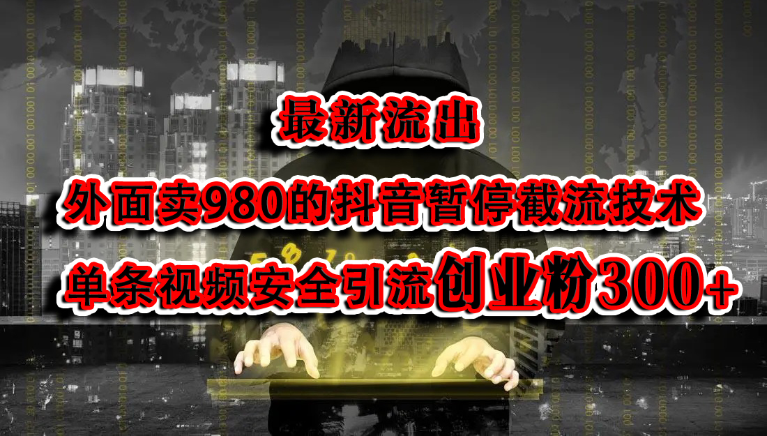 最新流出：外面卖980的抖音暂停截流技术单条视频安全引流创业粉300+大圣网创吧-网创项目资源站-副业项目-创业项目-搞钱项目网创吧