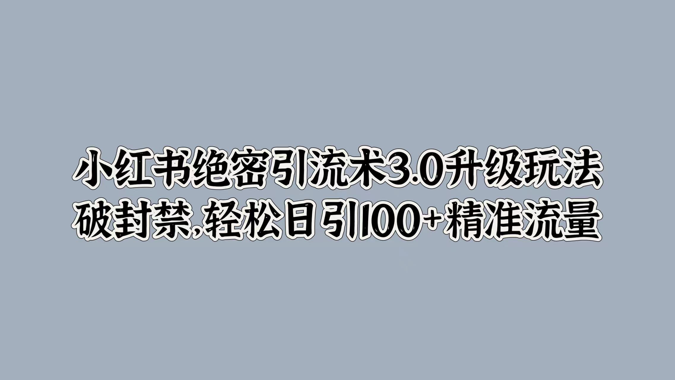 小红书绝密引流术3.0升级玩法，破封禁，轻松日引100+精准流量大圣网创吧-网创项目资源站-副业项目-创业项目-搞钱项目网创吧