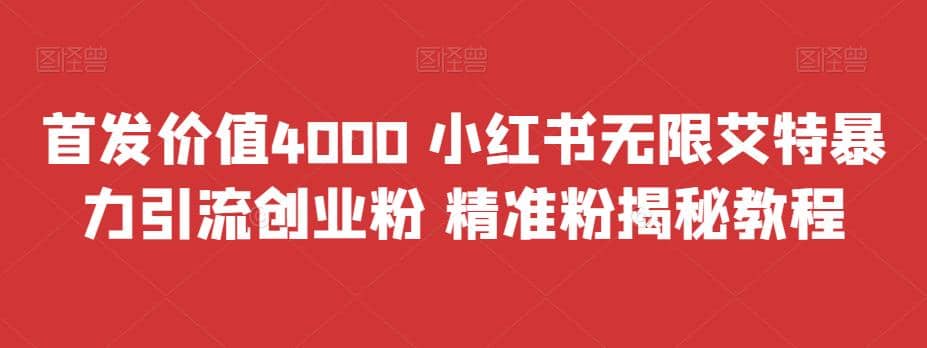 首发价值4000 小红书无限艾特暴力引流创业粉 精准粉揭秘教程大圣网创吧-网创项目资源站-副业项目-创业项目-搞钱项目网创吧