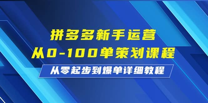 拼多多新手运营从0-100单策划课程，从零起步到爆单详细教程大圣网创吧-网创项目资源站-副业项目-创业项目-搞钱项目网创吧
