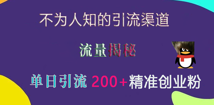 不为人知的引流渠道，流量揭秘，实测单日引流200+精准创业粉大圣网创吧-网创项目资源站-副业项目-创业项目-搞钱项目网创吧