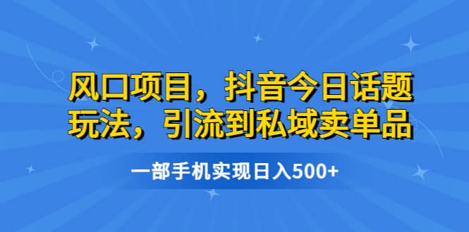 风口项目，抖音今日话题玩法，引流到私域卖单品，一部手机实现日入500+大圣网创吧-网创项目资源站-副业项目-创业项目-搞钱项目网创吧