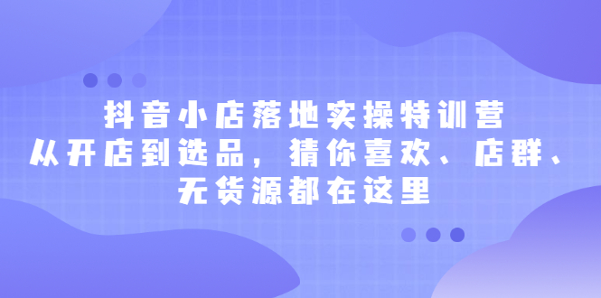 抖音小店落地实操特训营，从开店到选品，猜你喜欢、店群、无货源都在这里大圣网创吧-网创项目资源站-副业项目-创业项目-搞钱项目网创吧