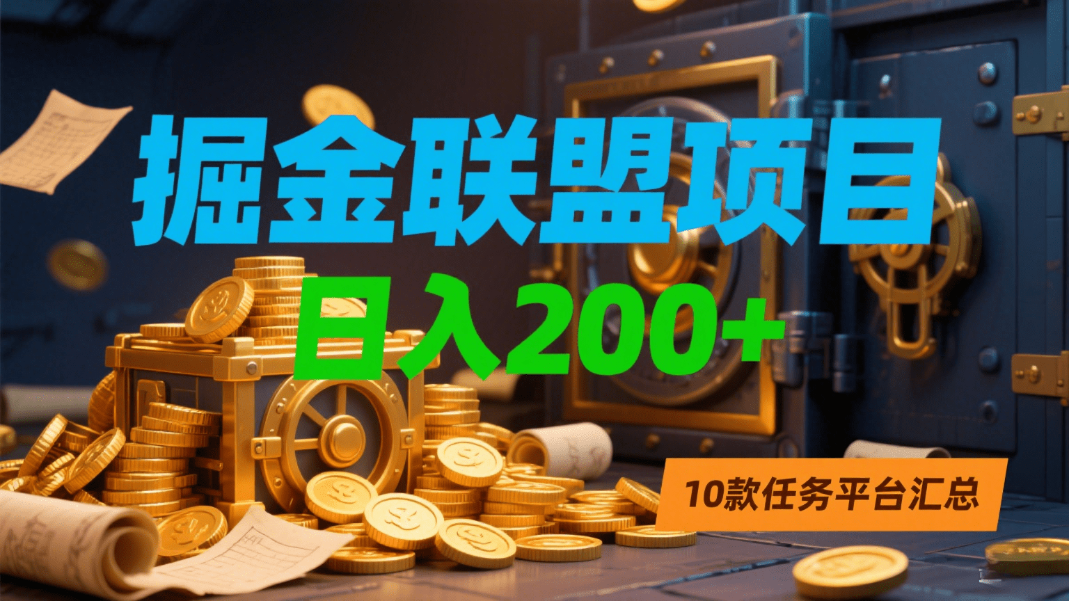 掘金联盟项目，日入200+，10款任务平台汇总大圣网创吧-网创项目资源站-副业项目-创业项目-搞钱项目网创吧
