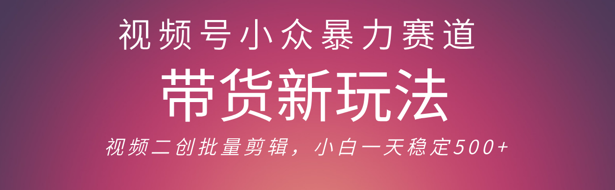 视频号小众暴力赛道，最新带货玩法 小白也能轻松日入500+ 保姆及教程大圣网创吧-网创项目资源站-副业项目-创业项目-搞钱项目网创吧