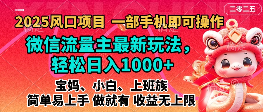 2025蓝海风口项目，微信流量主最新玩法，轻松日入1000+，简单易上手，做就有 收益无上限大圣网创吧-网创项目资源站-副业项目-创业项目-搞钱项目网创吧