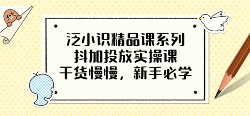 泛小识精品课系列：抖加投放实操课，干货慢慢，新手必学（12节视频课）大圣网创吧-网创项目资源站-副业项目-创业项目-搞钱项目网创吧