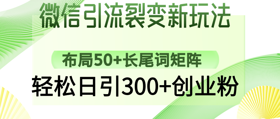 微信引流裂变新玩法：布局50+长尾词矩阵，轻松日引300+创业粉大圣网创吧-网创项目资源站-副业项目-创业项目-搞钱项目网创吧