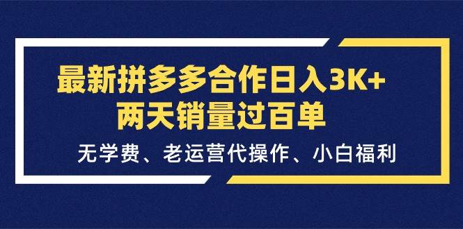 最新拼多多合作日入3K+两天销量过百单，无学费、老运营代操作、小白福利大圣网创吧-网创项目资源站-副业项目-创业项目-搞钱项目网创吧