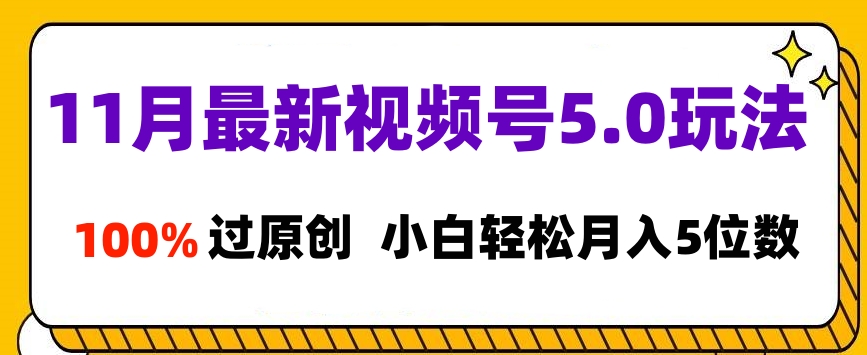 11月最新视频号5.0玩法，100%过原创，小白轻松月入5位数大圣网创吧-网创项目资源站-副业项目-创业项目-搞钱项目网创吧
