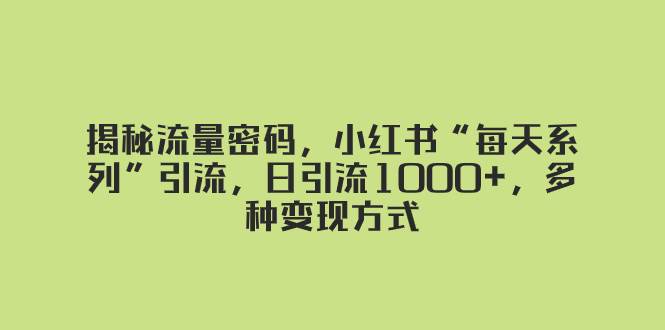 揭秘流量密码，小红书“每天系列”引流，日引流1000+，多种变现方式大圣网创吧-网创项目资源站-副业项目-创业项目-搞钱项目网创吧