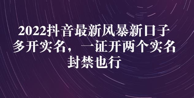 2022抖音最新风暴新口子：多开实名，一整开两个实名，封禁也行大圣网创吧-网创项目资源站-副业项目-创业项目-搞钱项目网创吧