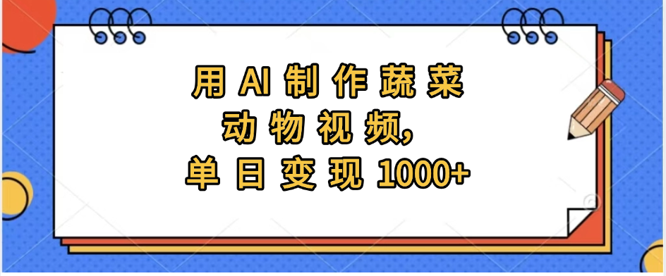 用AI制作蔬菜动物视频，实现日入1000+大圣网创吧-网创项目资源站-副业项目-创业项目-搞钱项目网创吧