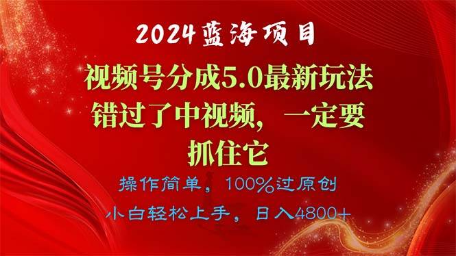 2024蓝海项目，视频号分成计划5.0最新玩法，错过了中视频，一定要抓住…大圣网创吧-网创项目资源站-副业项目-创业项目-搞钱项目网创吧