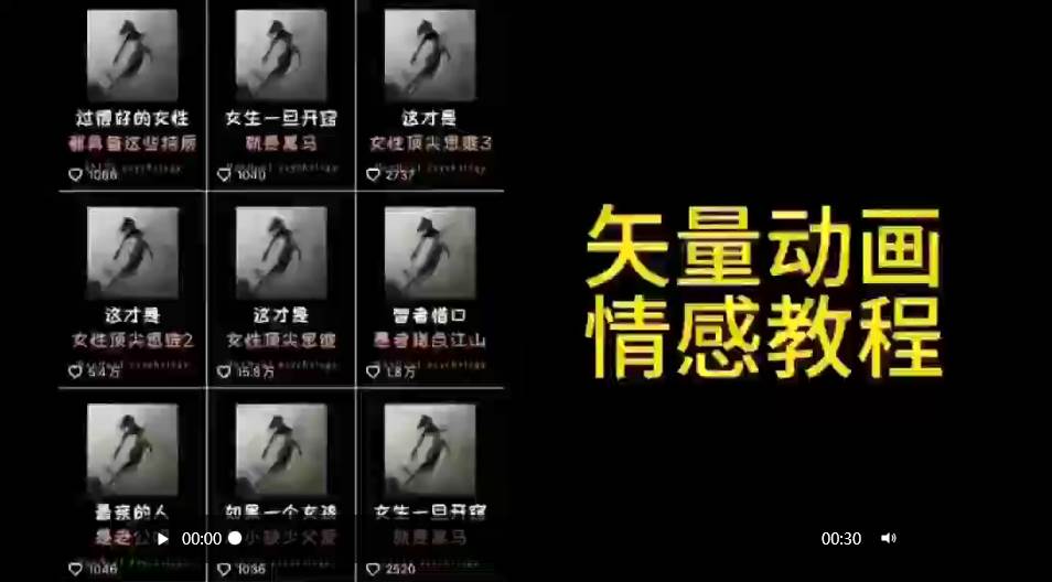 矢量动画情感教程：高点赞涨粉，适合情感、思维、创业教育等赛道大圣网创吧-网创项目资源站-副业项目-创业项目-搞钱项目网创吧