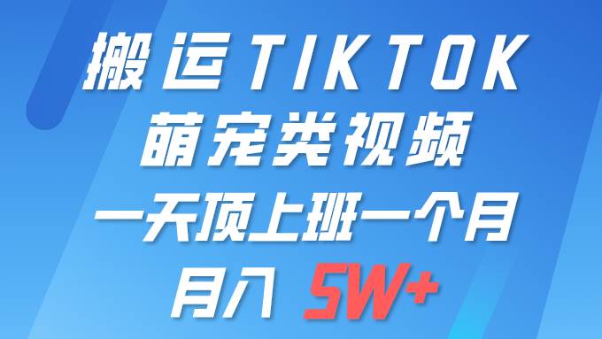 一键搬运TIKTOK萌宠类视频 一部手机即可操作 所有平台均可发布 轻松月入5W+大圣网创吧-网创项目资源站-副业项目-创业项目-搞钱项目网创吧